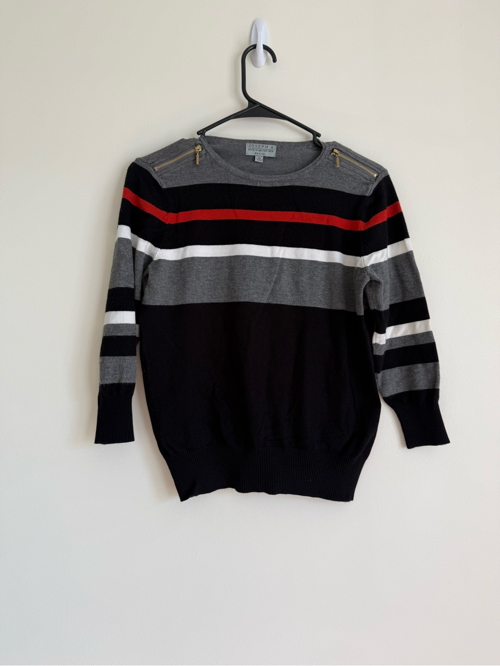 Joseph A Striped Crewneck Sweater in Black, Gray & Red